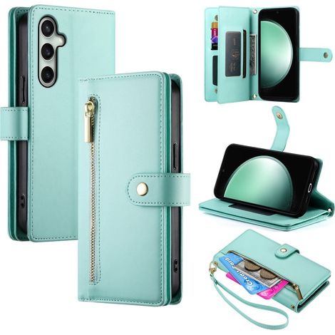 Samsung Galaxy S24 FE Flip-Hülle, Brieftaschenfach mit Reißverschluss, Grün