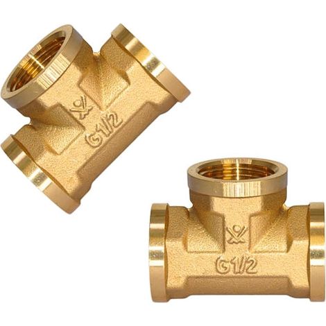 2 Pièces Raccords en T en Laiton 1/2 Pouce, 1/2 Raccord Té Égal IG/IG/IG, Té Laiton à Visser, pour Conduites D'eau, Systèmes de Chauffage, Conduites Industrielles (1/5)