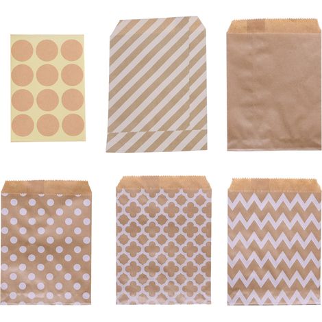 50 sacs en papier kraft + 60 autocollants ronds en papier kraft