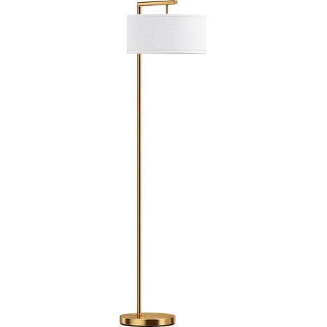 HOMCOM lámpara de pie con pantalla de tela, lámpara de pie para salón con casquillo E27 (bombilla no incluida) para dormitorio, dorado y blanco (1/5)