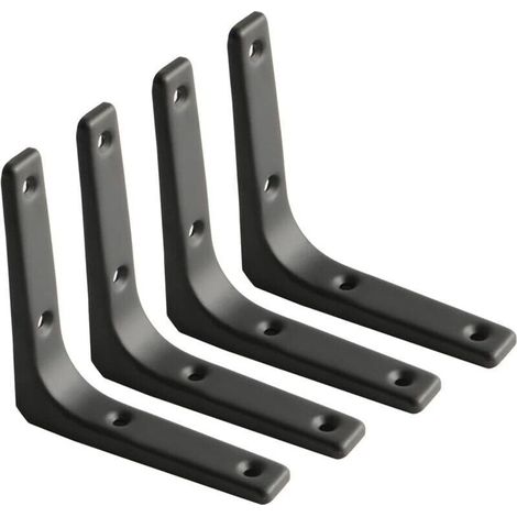Équerre Étagère Murale, Équerre Métal Mat Noir, Support Étagère Métal pour Déco Cusine, Équerre Charge Lourde, 100mm100mm, 4pcs-LIAIKI (1/5)