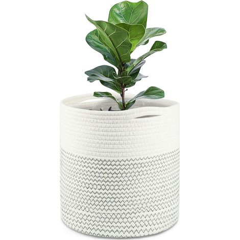 30cm Blumentopf mit Einsatz, gewebter Baumwollkorb, Aufbewahrungskorb für Zimmerpflanzen, Schwarz-Weiß (1/5)