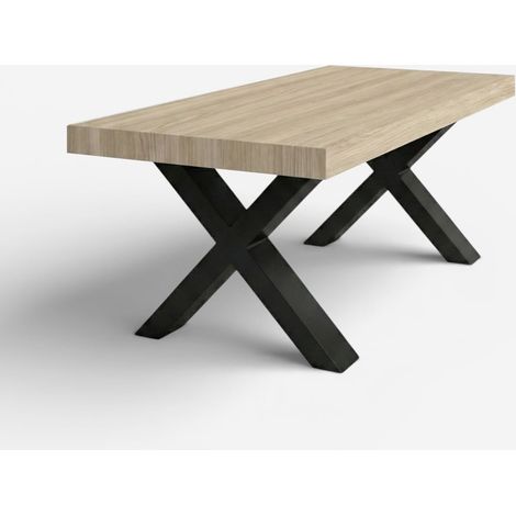 Table à manger extensible 12 places 160/260x90 pieds noirs Firenze - bois neutre