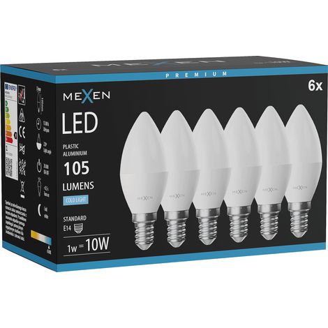 Mexen Nova 6x Ampoule LED E14, C37, 1W, Froide - 6500K, 105 lm - L102-E14-0165-01x06 (1/3)