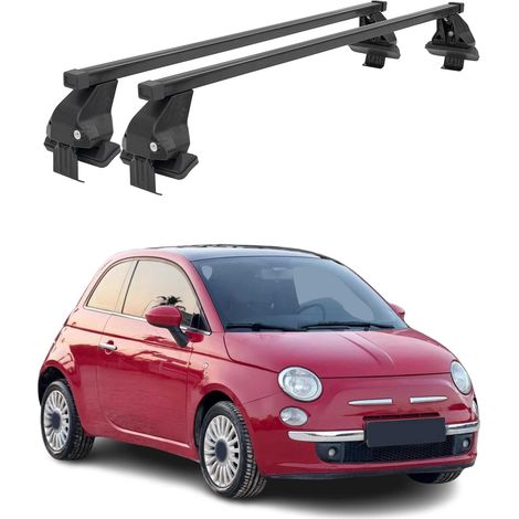 OMAC Dachträger Querträger Stahl für Fiat 500 2007-2024 – Abschließbar – City-Crash-getestet – DIN 75302:2019 – ISO/PAS 11154:2006 – Max. 50 kg Schwarz (1/5)