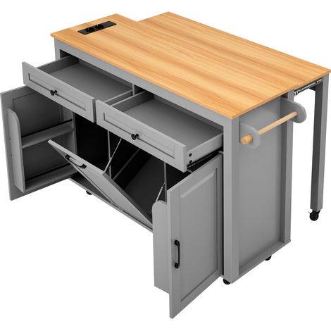 GagaÎlot de cuisine sur roulettes, plateau extensible, station de charge, gris (1/5)