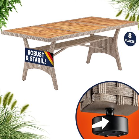 Casaria Mesa de Jardín Comedor de Poliratán Estante Madera de Acacia Certificado FSC® 190x90x74cm Resistente a la Intemperie Terraza Crema (1/5)