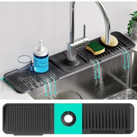 Tappetino per rubinetto da lavello da cucina lungo 61 cm, inclinato di 5°, autodrenante, paraspruzzi in silicone per lavello da cucina, tappetino drenante