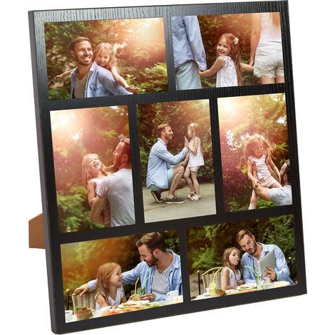 Cadres photo familiaux pour décoration murale et table, ensemble de cadres photo de collage pour sept photos de 10 x 15 cm, Noir, 38 cm x 33 cm, 1288 cm² (1/5)