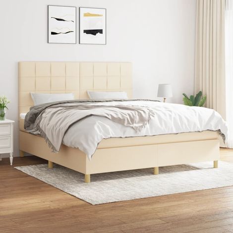 Lit adulte Moderne,Lit à sommier tapissier et matelas Crème 160x200 cm Tissu -45865 (1/5)