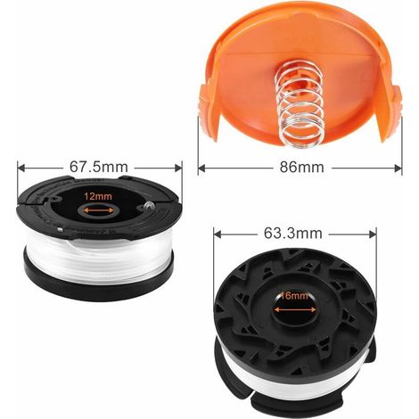 Bobine de fil pour coupe-fil Black et Decker, 6 bobines de coupe-fil avec 1 couvre-bobine et 1 ressort (1/4)