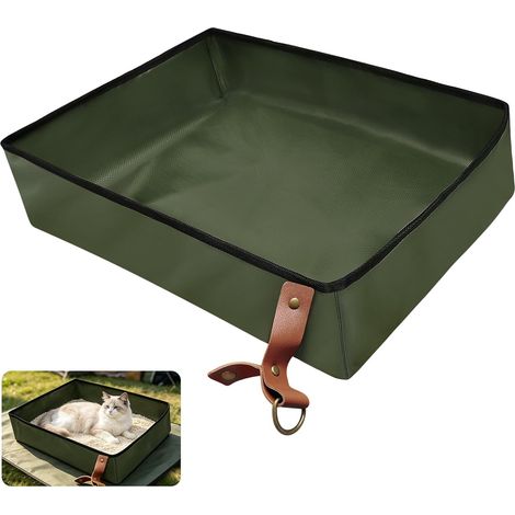 Bac à Litière Chat Pliable Portable - Maison de Toilette Voyage 30x40cm Imperméable en PVC Étanche - Litière Camping Voiture Facile à Nettoyer avec Sangle Suspension Vert (1/5)