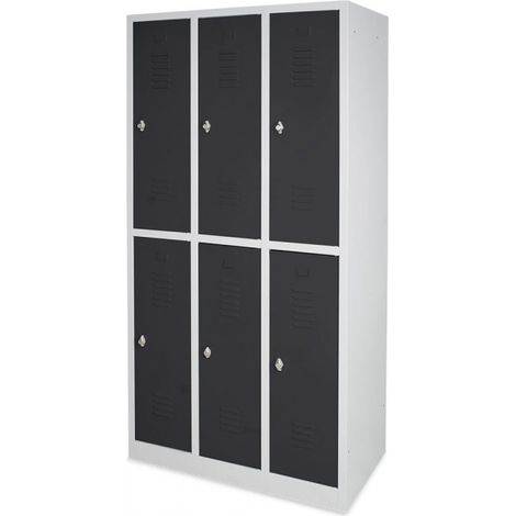 BRB Stahl-Fächerschrank 6 Fächer, mit Sockel und Drehriegelverschluss, BxTxH 900x500x1800 mm (Lichtgrau/Anthrazit) (1/2)