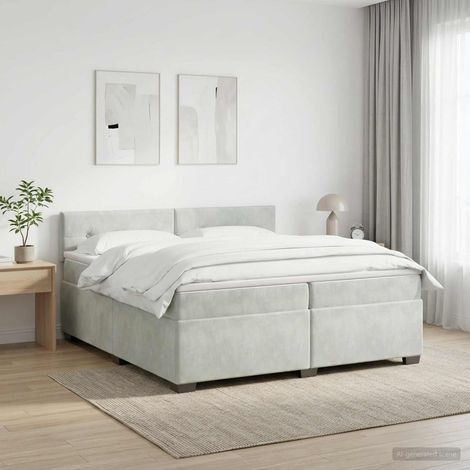 vidaXL Lit boxspring avec matelas Gris clair 200 x 200 cm Velours (1/5)