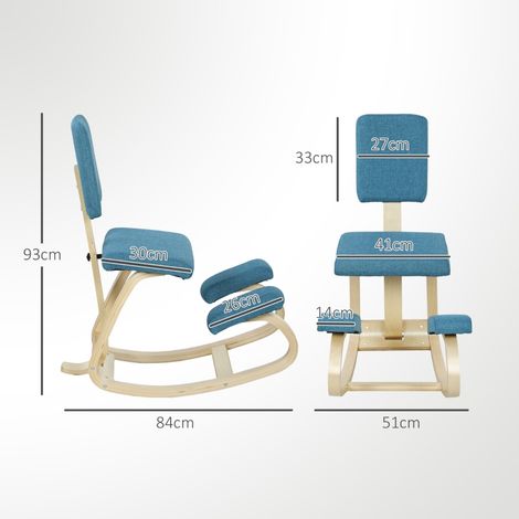Chaise à genoux ergonomique dossier basculant correcteur posture 51x84x93cm, bleu foncé (1/4)
