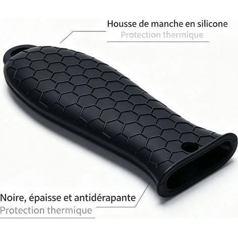 Manchons de protection anti‑brûlure en silicone texture nid‑d’abeille pour poignée de poêle fonte, lot de 2 pièces, longueur 14 cm, résistant à la chaleur sans BPA (1/5)