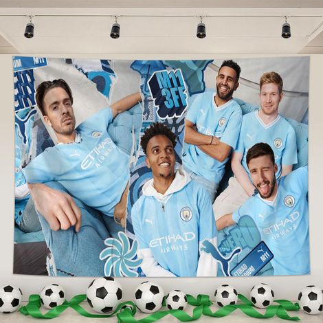 Tapisserie Murale Foot, Écussons Man City,Tissu Peachskin, Pour Salon, Bar, Chambre, Fan Zone, Outils Montage Inclus,08, 230x180cm