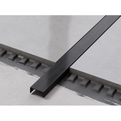 Edelstahl Erdungsanschluss U-Profil für Fliesen 2cm x 244cm - Satiniertes Schwarz (1/3)