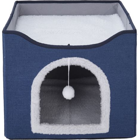 Navy Foldable Multifunctional Cat Bed with Scratching Pad (1/5)