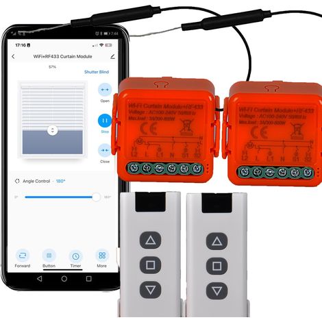 Interrupteur Volets Roulants WiFi, Télécommandes RF, Module Récepteur 433MHz, Contrôle des Volets Roulants Électriques pour Stores et Persiennes Enroulables, Module de Commande Minuteur, Application (1/5)