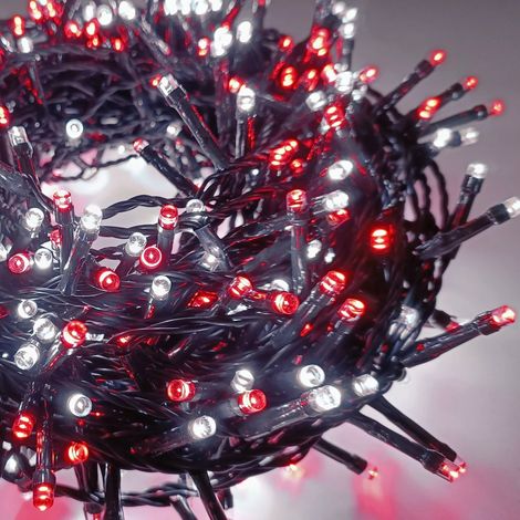 Luci di Natale Vintage 500 LED 25m Catena Luminosa 8 Giochi di Luce IP44 Interno Esterno Bianco Freddo + Rosso