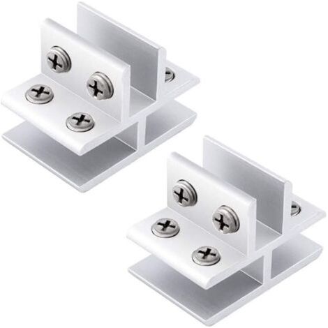 Lot de 2 pinces à verre réglables en forme de T 3 côtés en alliage d'aluminium pour étagère en verre, support de serrage pour 10-12 mm d'épaisseur, 180 degrés (1/5)