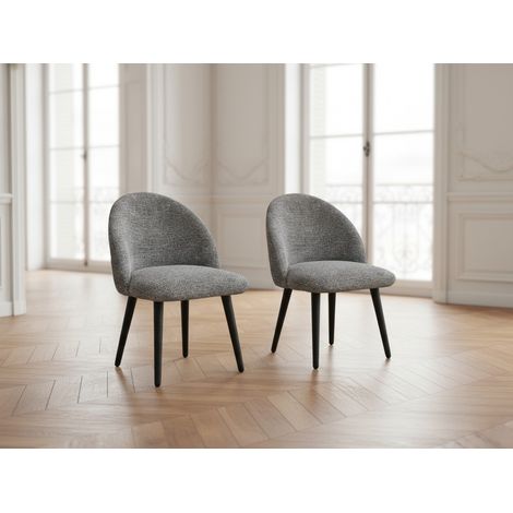 BOBOCHIC - Lot de chaises LALIE tissu chiné et pieds scandinaves noirs Gris foncé (1/5)
