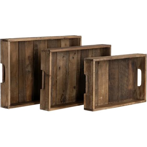 Set de 3 plateaux en bois brut (1/4)