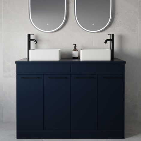 Napoli 460 Deep Blue 1200mm 4 Door Vanity Unit for Countertop Basins - 1200mm - Matt Black 160mm Handle