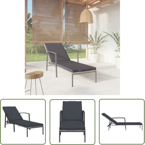 Bain de soleil avec coussin Chaise de jardin - Transat de jardin Résine tressée Gris BV960962 - BonneVie (1/5)