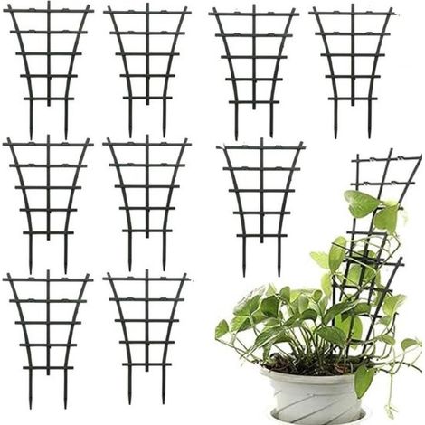 Juego de 9 mini enrejados de jardín para montar uno mismo, hechos de plástico, para plantas trepadoras en maceta. (1/5)