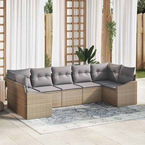 Sofa Set mit Kissen 7 pcs Beige Poly Rattan (1/5)