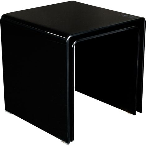 Ensemble de table d'appoint table de salon moderne verre noir Table basse 2 pièces noir, capacité de charge 15 kg, épaisseur du verre 1 cm, H 39-42 cm, lot de 2 (1/5)