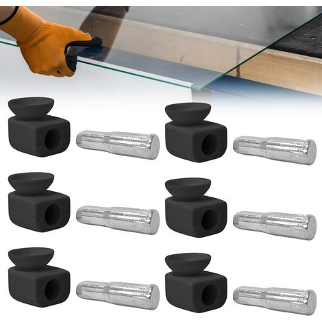 Support De Verre à Ventouse Pour Étagères en Verre, Vitrines, Cristalleries – Kit 20 Supports + 20 Broches Diamètre 5 mm. (Noir) (1/2)