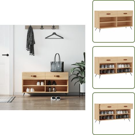 Banc à chaussures chêne sonoma 102x35x55 cm bois d'ingénierie - Meuble Range Chaussure - Banc Rangement Chaussures - Meuble Entrée - Rangement Chaussures - Banc Design