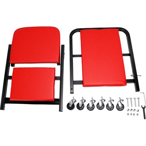 Sous voiture Roller Creeper 3 en 1 profil bas 6 roulettes 360°, tabouret mécanicien pliant rouge (1/5)