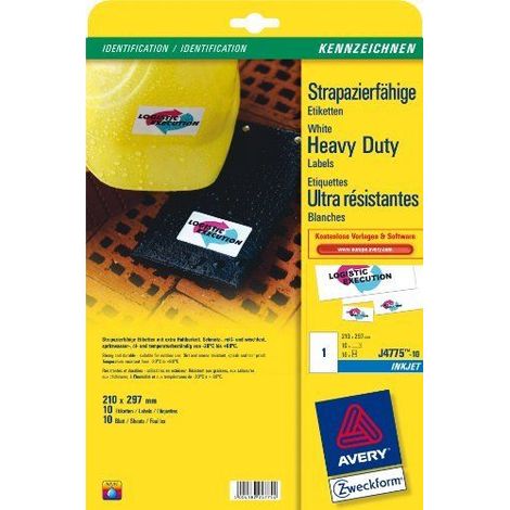 Avery J4775-10 etiqueta autoadhesiva Rectángulo Permanente Blanco 10 pieza(s)