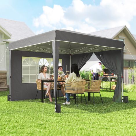Tonnelle de jardin exterieur tonnelle pliante avec parois latérales protection uv 50+ sac de transport gris 3x3m aménagement intérieur