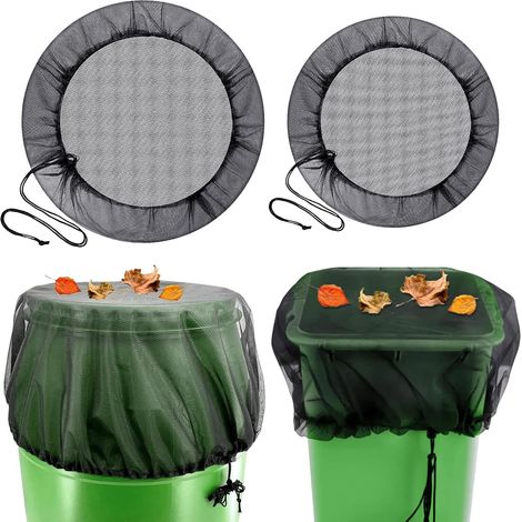2 Pièces Filet pour Citerne d'eau de Pluie, Couverture avec Cordon de Serrage, Filet de Protection, Protection Contre Les Feuilles et Insectes (Ø95cm (1/5)