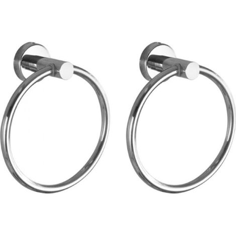 Lot de 2 anneaux porte-serviettes de bain chromés, accessoires de salle de bain, porte-serviettes en acier inoxydable épais pour salle de bain, porte-serviettes rond moderne à fixation murale (1/4)