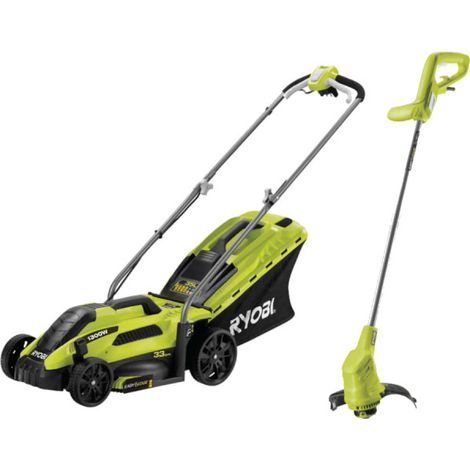 Ryobi – Pack tondeuse électrique 1300W 33cm – Coupe bordures 350W – Poignée ergonomique – Mulching – Idéal pour petites surfaces