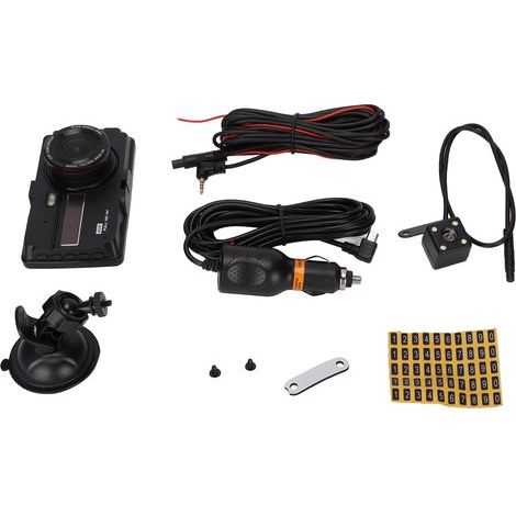 Cámara para coche 1080p con visión nocturna, detección de movimiento, grabación en bucle y monitor de aparcamiento delantero y trasero. (1/5)