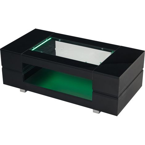 Table basse noire LED avec contrôle via application Bluetooth, design creux à deux niveaux, 100 x 50 x 35 cm (1/5)