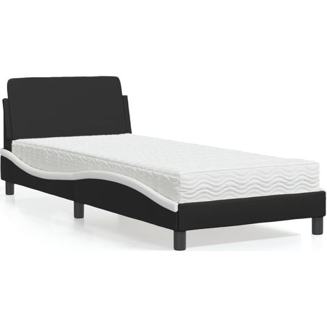 Bett mit Matratze "Dover" Schwarz und Weiß 90x200 cm Kunstleder