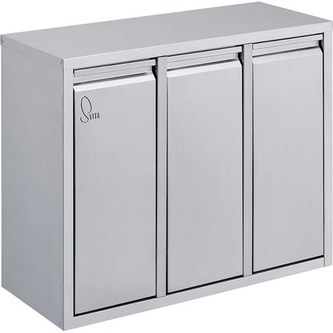Svita – Poubelle de tri sélectif 3 compartiments 45L – Acier inoxydable argent – Montage mural – Seaux intérieurs en plastique avec poignées (1/4)