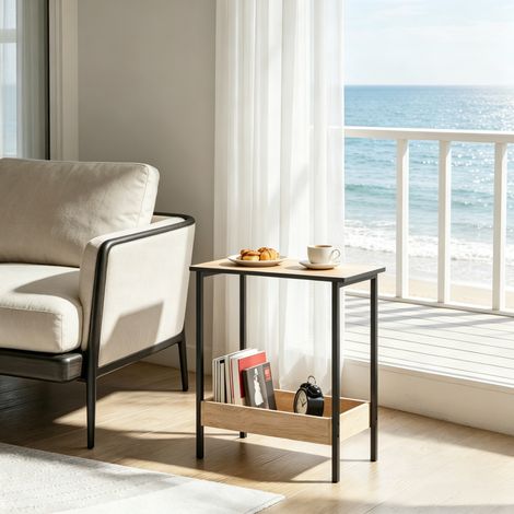 Tavolino da appoggio 50 x 25 x 55 cm nero, doppio livello, legno ingegnerizzato e metallo MEUBLIV (1/5)