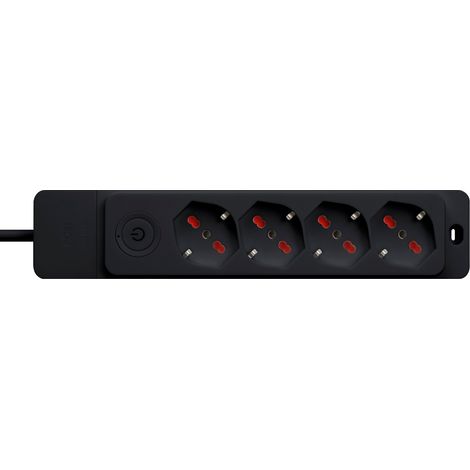 Multipresa con spina 16A piegata a 90°, 4 prese bipasso/schuko 10A/16A, cavo 1,5 metri, con interruttore, nero, serie Emilia Specialist - Rosi RS8422N
