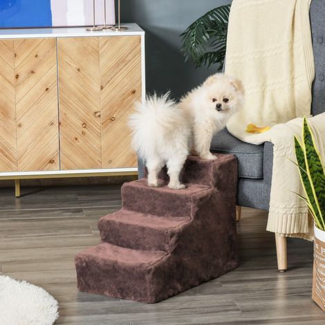 4-stufige Hundetreppe, Katzentreppe, rutschfeste Haustierleiter, 60 x 35 x 44 cm, braun (1/5)