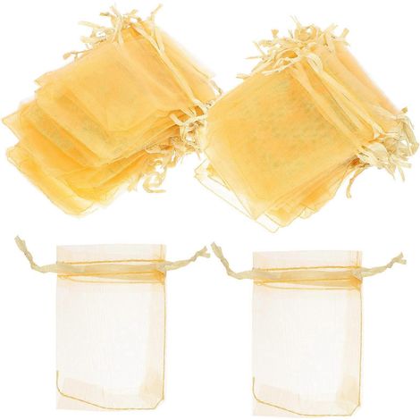 100 sachets en organza, sachets à bijoux, pochettes à cordon pour cadeaux de mariage-9X7X0.1CM-Golden (1/3)