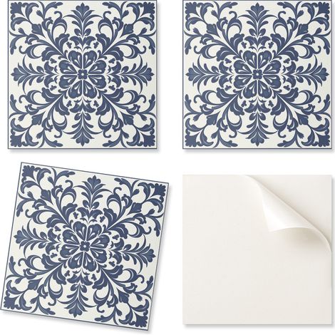 Baldosas de vinilo autoadhesivas - Decoraci贸n de pared para oficina con estampado floral y hojas 4x50x50 cm